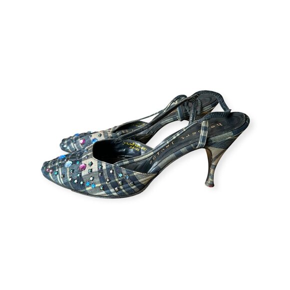 Vintage 1950s Herbert Levine‎ Plaid Rhinestone Slingback Pumps Size 7½ M - Picture 2 of 11